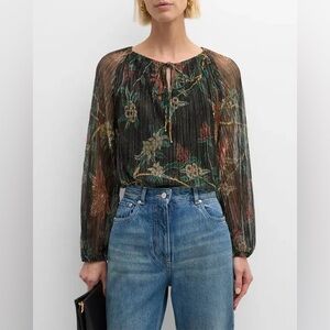 Johnny Was Evelina Floral Metallic Long Sleeve Blouse size M